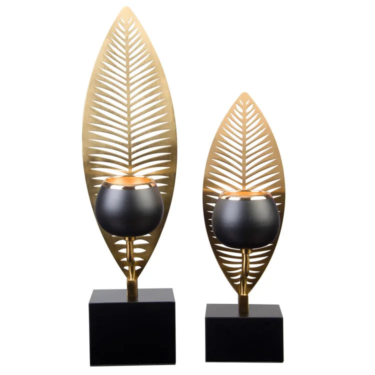 VerdantGlow – Vintage Metal Candle Stand with Leaf Design for Home Styling