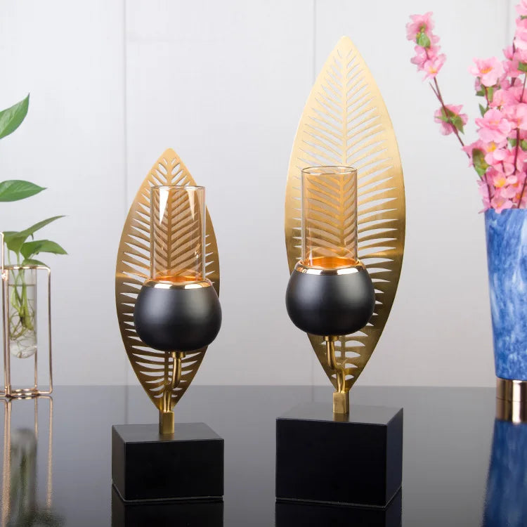 VerdantGlow – Vintage Metal Candle Stand with Leaf Design for Home Styling