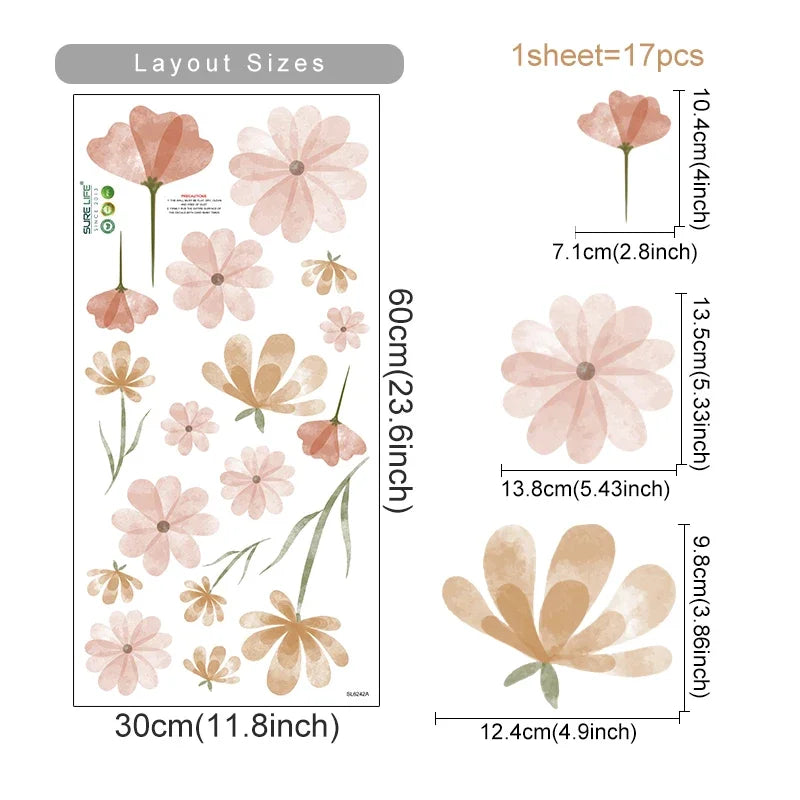 PetalPlay β Watercolour Floral Stickers for Boho Bedroom & Playroom Decor