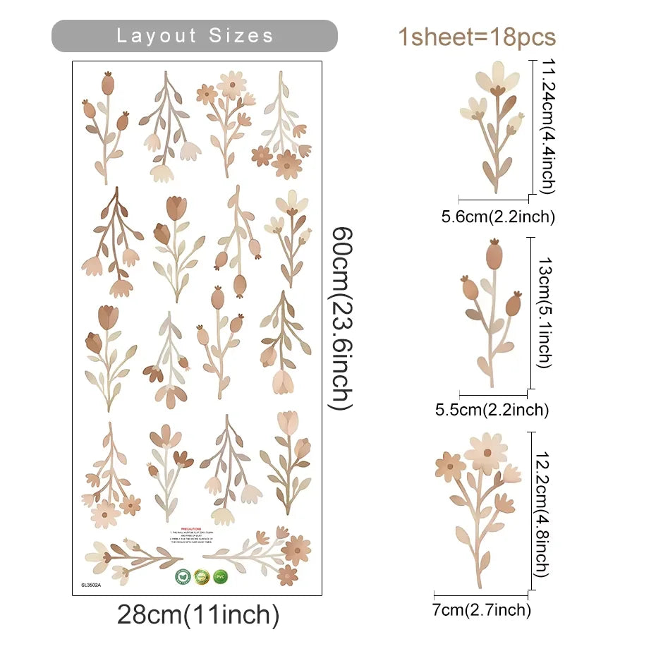 PetalPlay β Watercolour Floral Stickers for Boho Bedroom & Playroom Decor
