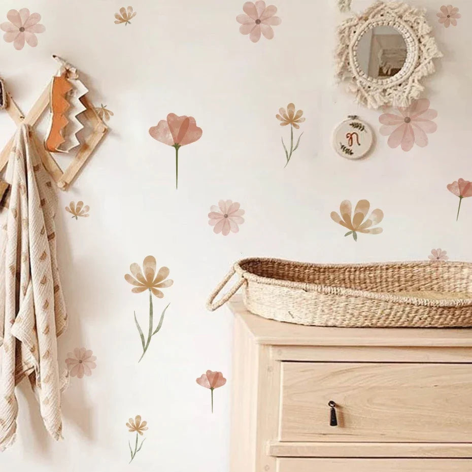 PetalPlay β Watercolour Floral Stickers for Boho Bedroom & Playroom Decor