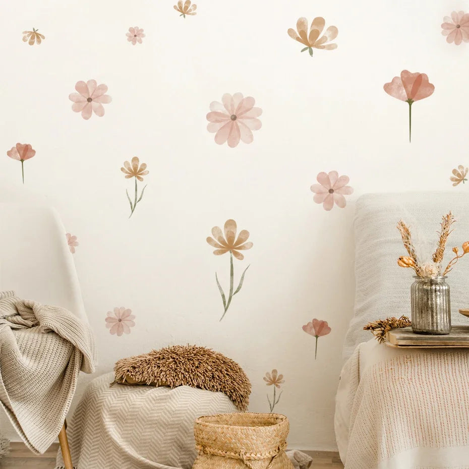PetalPlay β Watercolour Floral Stickers for Boho Bedroom & Playroom Decor