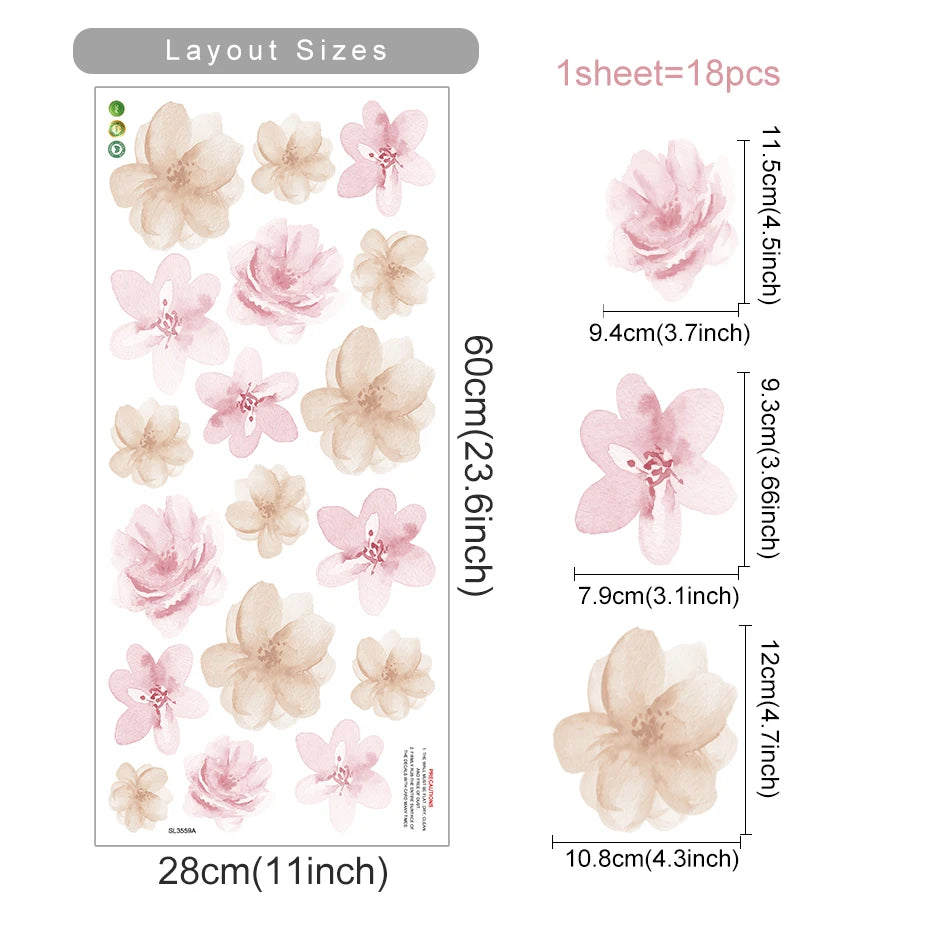 PetalPlay β Watercolour Floral Stickers for Boho Bedroom & Playroom Decor