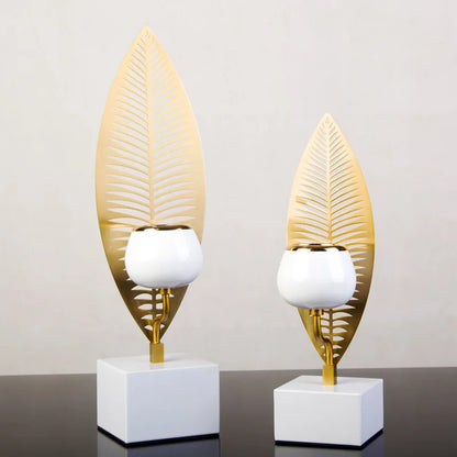 VerdantGlow – Vintage Metal Candle Stand with Leaf Design for Home Styling