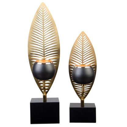 VerdantGlow – Vintage Metal Candle Stand with Leaf Design for Home Styling