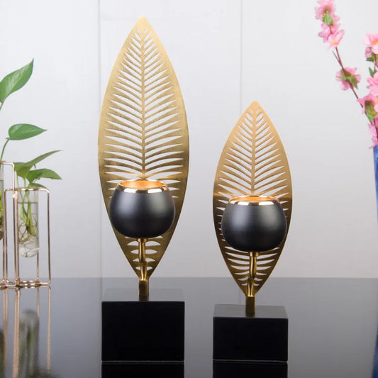 VerdantGlow – Vintage Metal Candle Stand with Leaf Design for Home Styling