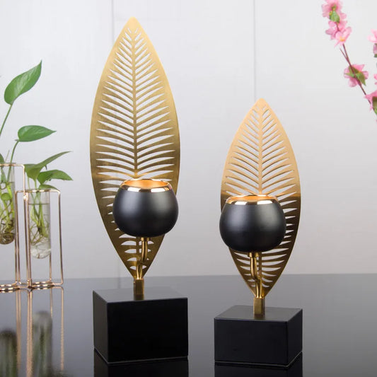 VerdantGlow – Vintage Metal Candle Stand with Leaf Design for Home Styling