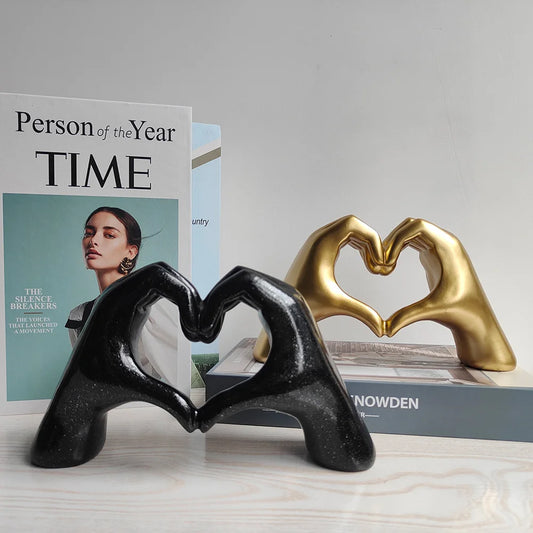 GoldMuse – Modern Love Gesture Sculpture for Stylish Home Decor